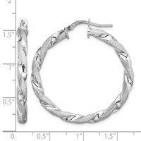 Sterling Silver RH-Plated Satin Polished Twisted 3x 35mm Hoop Earrings view 4