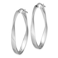 Sterling Silver Rhodium-plated Polished & Twisted Oval Hoop Earrings view 2
