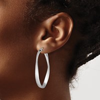Sterling Silver Rhodium-plated Polished & Twisted Oval Hoop Earrings view 3