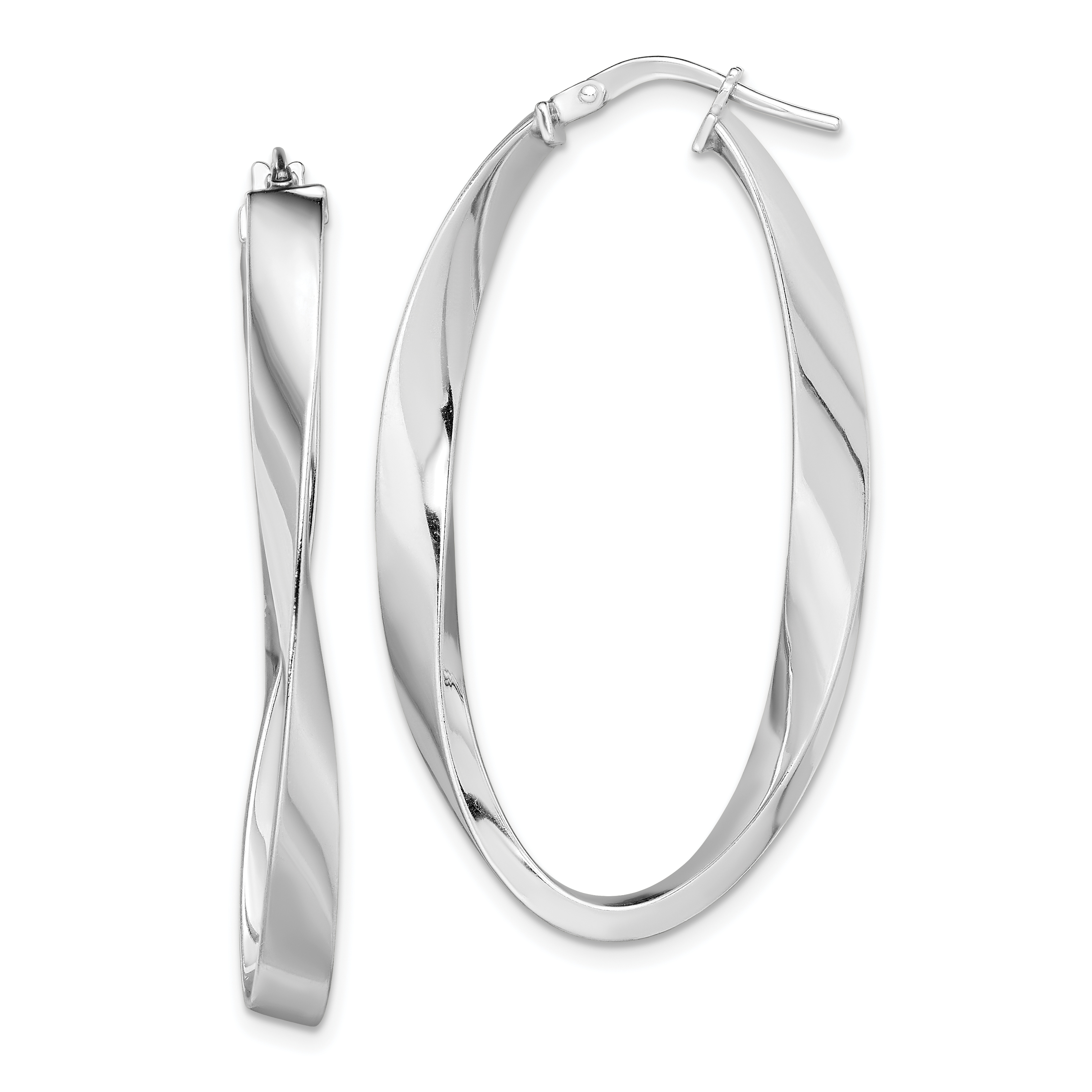 Sterling Silver Rhodium-plated Polished & Twisted Oval Hoop Earrings (QE13189)