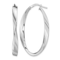 Sterling Silver Rhodium-plated Polished & Twisted Oval Hoop Earrings view 1
