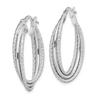 Sterling Silver Rhodium-plated Polished and Textured Triple Hoops view 2