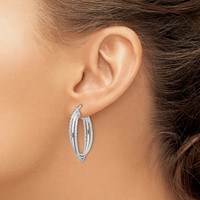Sterling Silver Rhodium-plated Polished and Textured Triple Hoops view 3