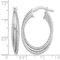 Sterling Silver Rhodium-plated Polished and Textured Triple Hoops view 4