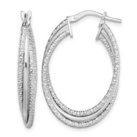 Sterling Silver Rhodium-plated Polished and Textured Triple Hoops view 1
