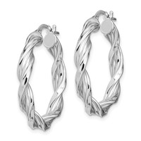 Sterling Silver Rhodium-plated 4mm Twisted Hoop Earrings view 2