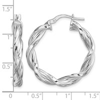 Sterling Silver Rhodium-plated 4mm Twisted Hoop Earrings view 4