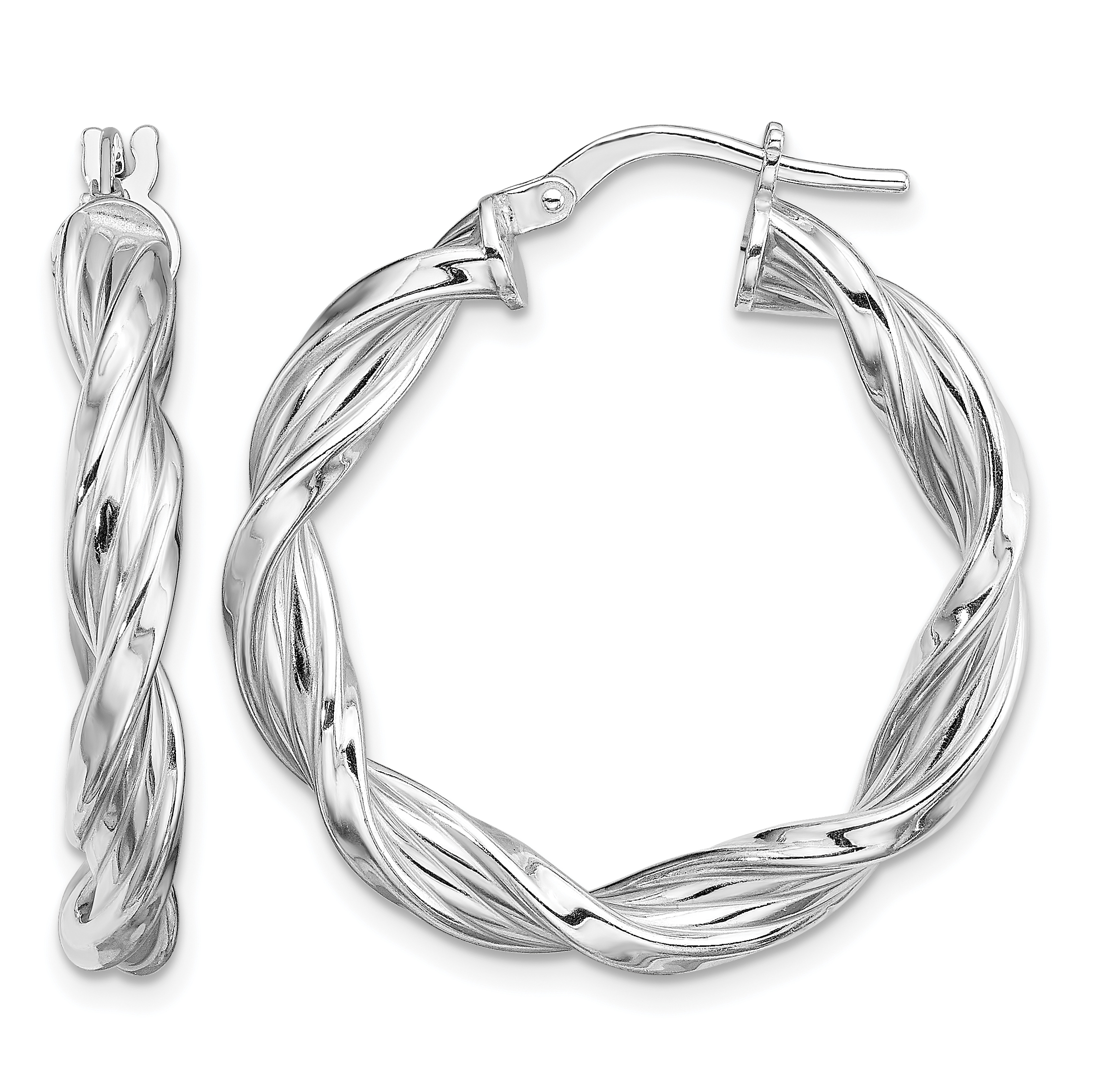 Sterling Silver Rhodium-plated 4mm Twisted Hoop Earrings (QE13194)