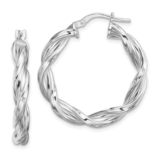 Sterling Silver 4mm Twisted Grooved Hoop Earrings
