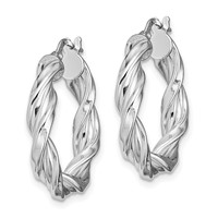 Sterling Silver Rhodium-plated 4mm Twisted Hoop Earrings view 2