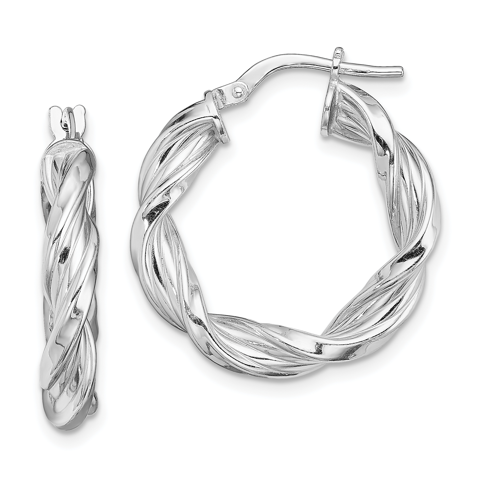 925 Sterling Silver Rhodium-plated Polished Twisted Hoop Earrings