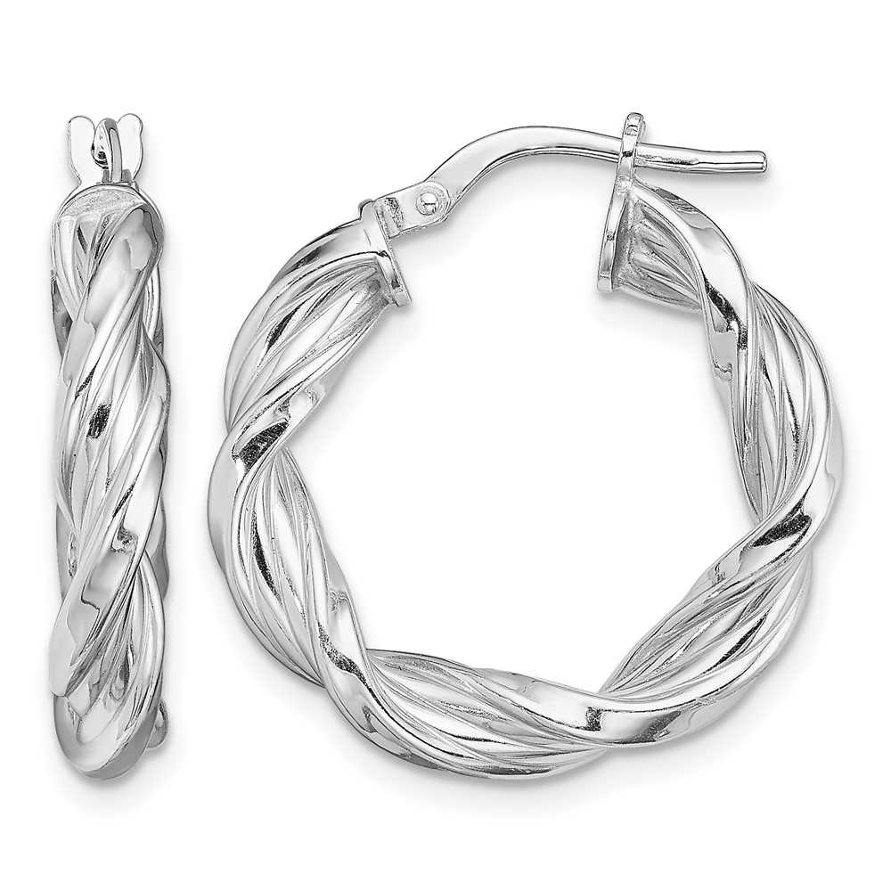 Sterling Silver Rhodium-plated 4mm Twisted Hoop Earrings (QE13195)