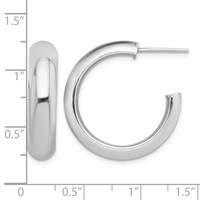 Sterling Silver Rhodium-plated Polished 6mm Post Hoops view 4
