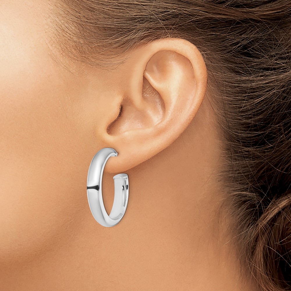 Sterling Silver Rhodium-plated Polished 6mm Post Hoops (QE13209)