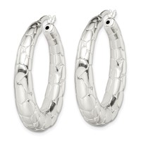 Sterling Silver Polished & Pebbled Round Hoop Earrings view 2