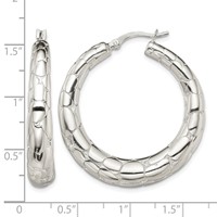 Sterling Silver Polished & Pebbled Round Hoop Earrings view 4
