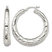 Sterling Silver Polished & Pebbled Round Hoop Earrings view 1