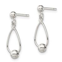 Sterling Silver Polished Teardrop W Bead Post Dangle Earrings view 2