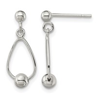 Sterling Silver Polished Teardrop W Bead Post Dangle Earrings view 1