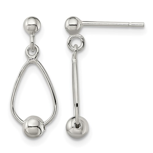 Sterling Silver Polished Teardrop Earrings with Bead Post Dangle