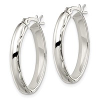Sterling Silver Polished Diamond-cut Edge 4.25mm Oval Hoop Earrings view 2