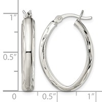 Sterling Silver Polished Diamond-cut Edge 4.25mm Oval Hoop Earrings view 4