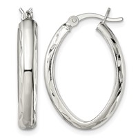 Sterling Silver Polished Diamond-cut Edge 4.25mm Oval Hoop Earrings view 1