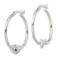 Sterling Silver Polished Heart Knot Round Hoop Earrings view 2