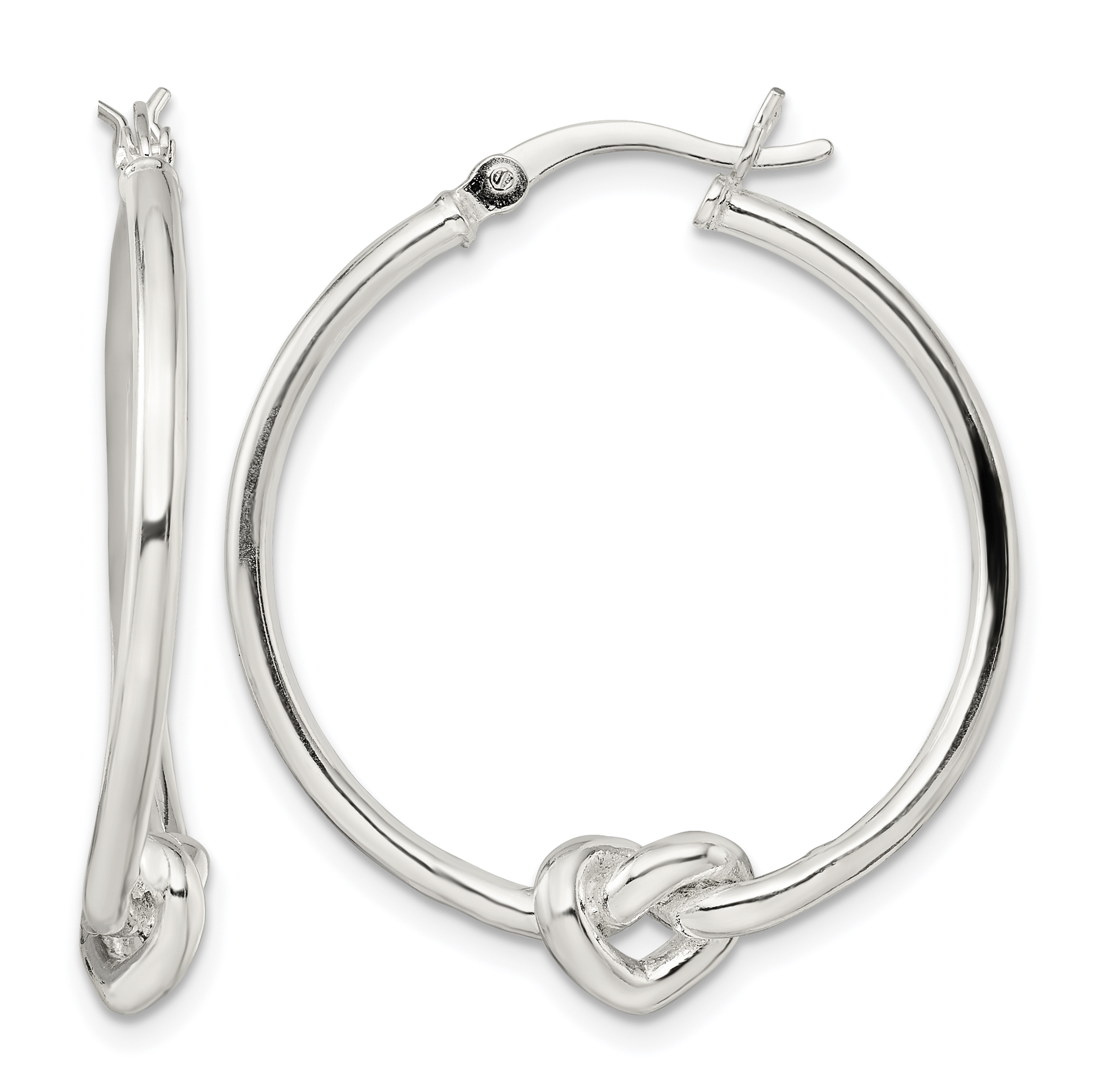 Sterling Silver Polished Heart Knot Round Hoop Earrings (QE13240)