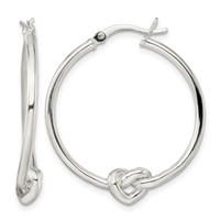 Sterling Silver Polished Heart Knot Round Hoop Earrings view 1