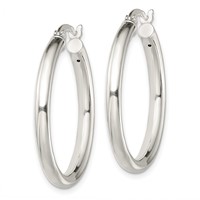 Sterling Silver Polished 3.5mm Round Hoop Earrings view 2