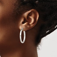 Sterling Silver Polished 3.5mm Round Hoop Earrings view 3