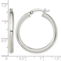 Sterling Silver Polished 3.5mm Round Hoop Earrings view 4