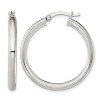 Sterling Silver Polished 3.5mm Round Hoop Earrings view 1