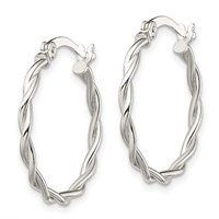 Sterling Silver Polished Braided 22mm Hoop Earrings view 2