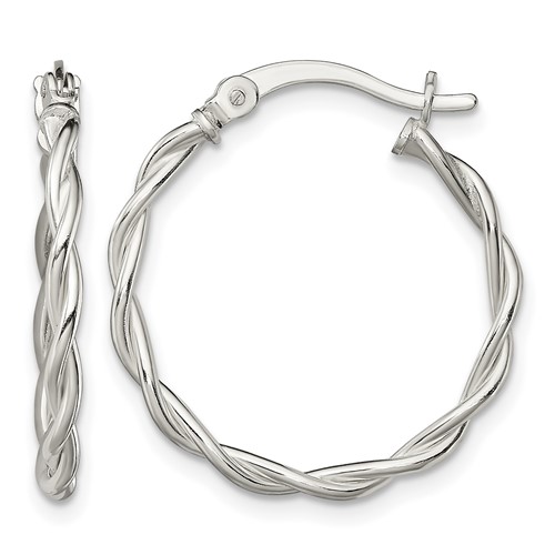 Sterling Silver Polished Braided 22mm Hoop Earrings