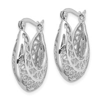 Sterling Silver Rhodium-plated Polished & Filigree Hoop Earrings view 2