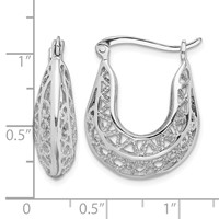 Sterling Silver Rhodium-plated Polished & Filigree Hoop Earrings view 4