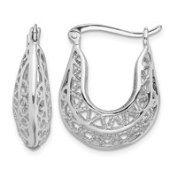 Sterling Silver Rhodium-plated Polished & Filigree Hoop Earrings view 1