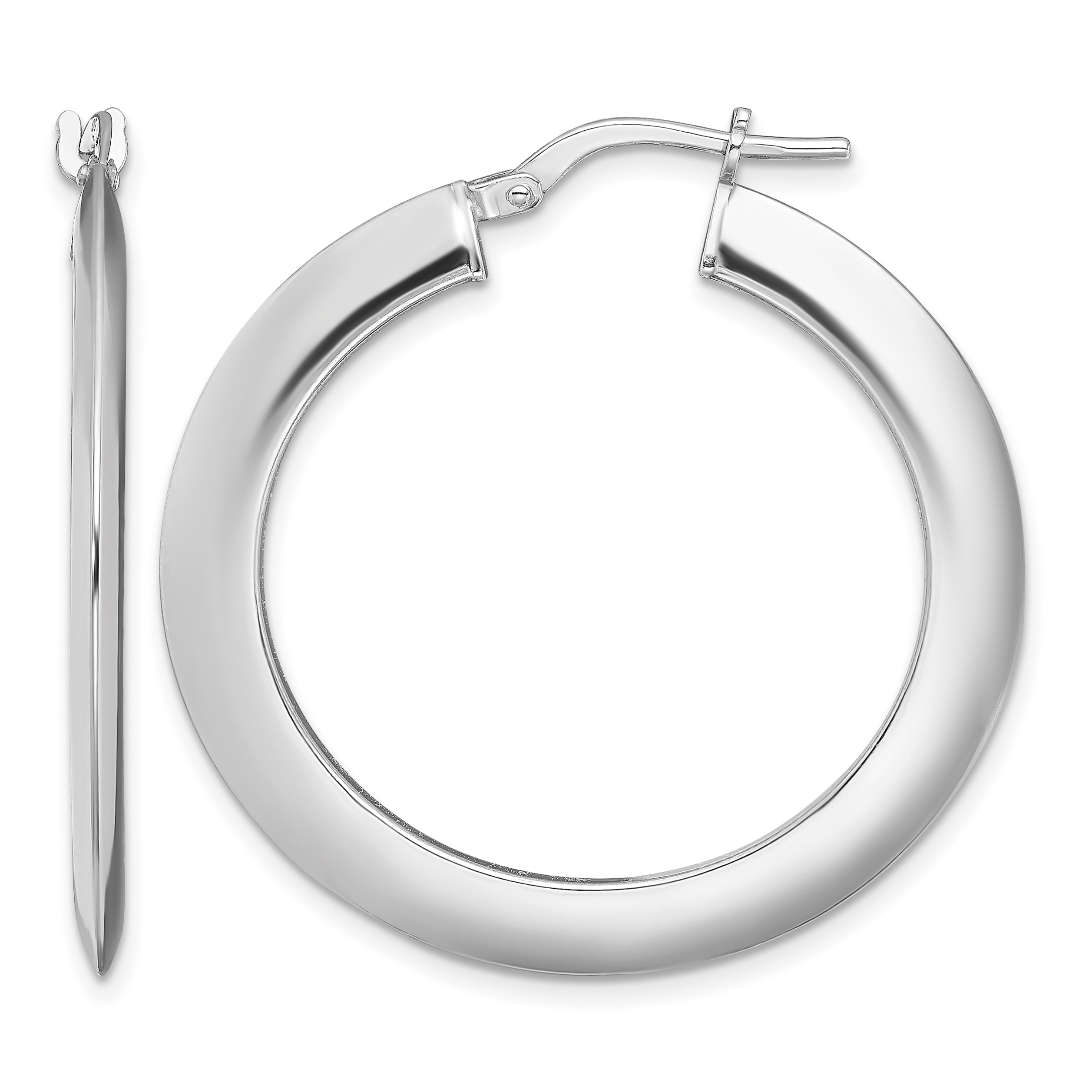 Sterling Silver RH-plated Polished Knife Edge 2mm Round Hoop Earrings (QE13251)