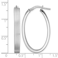 Sterling Silver Rhod-plated Polished & Striped 4mm Oval Hoop Earrings view 4