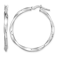 Sterling Silver Rhodium-plated Polished Twisted 2.5x 30mm Hoop Earrings view 1