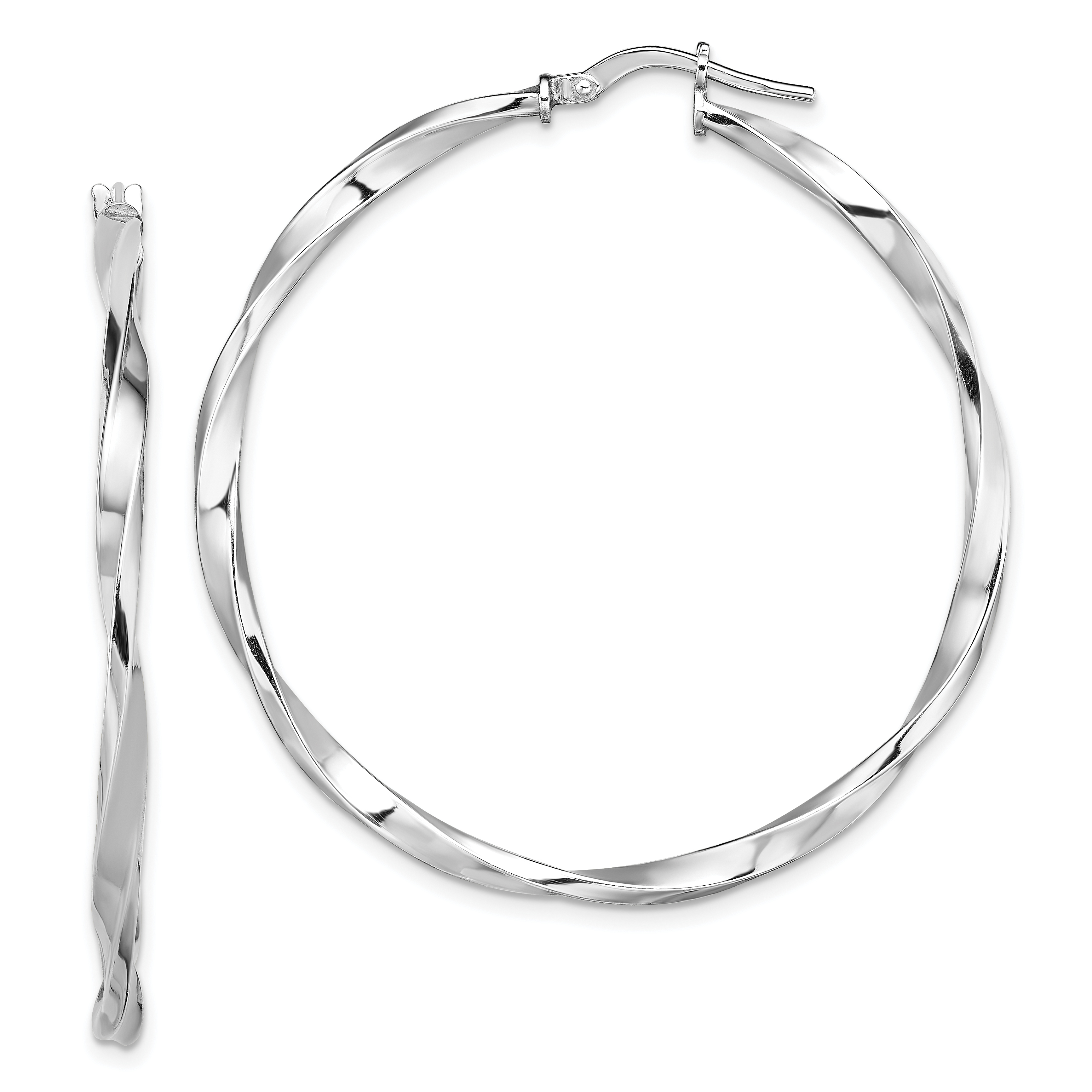 Sterling Silver Rhodium-plated Polished Twisted 2.5x40mm Hoop Earrings (QE13272)