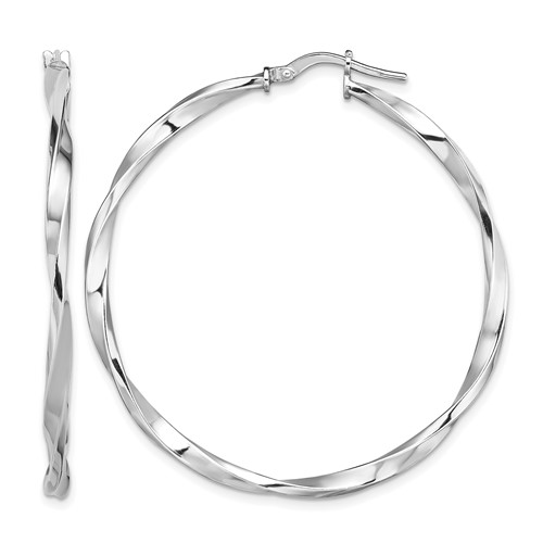 Sterling Silver Rhodium-plated Polished Twisted 2.5x 40mm Hoop Earrings