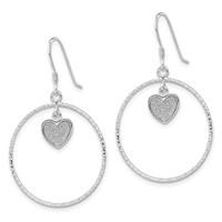 Sterling Silver RH-plated D C Enamel Glitter Fabric Heart in Circle Earring view 2
