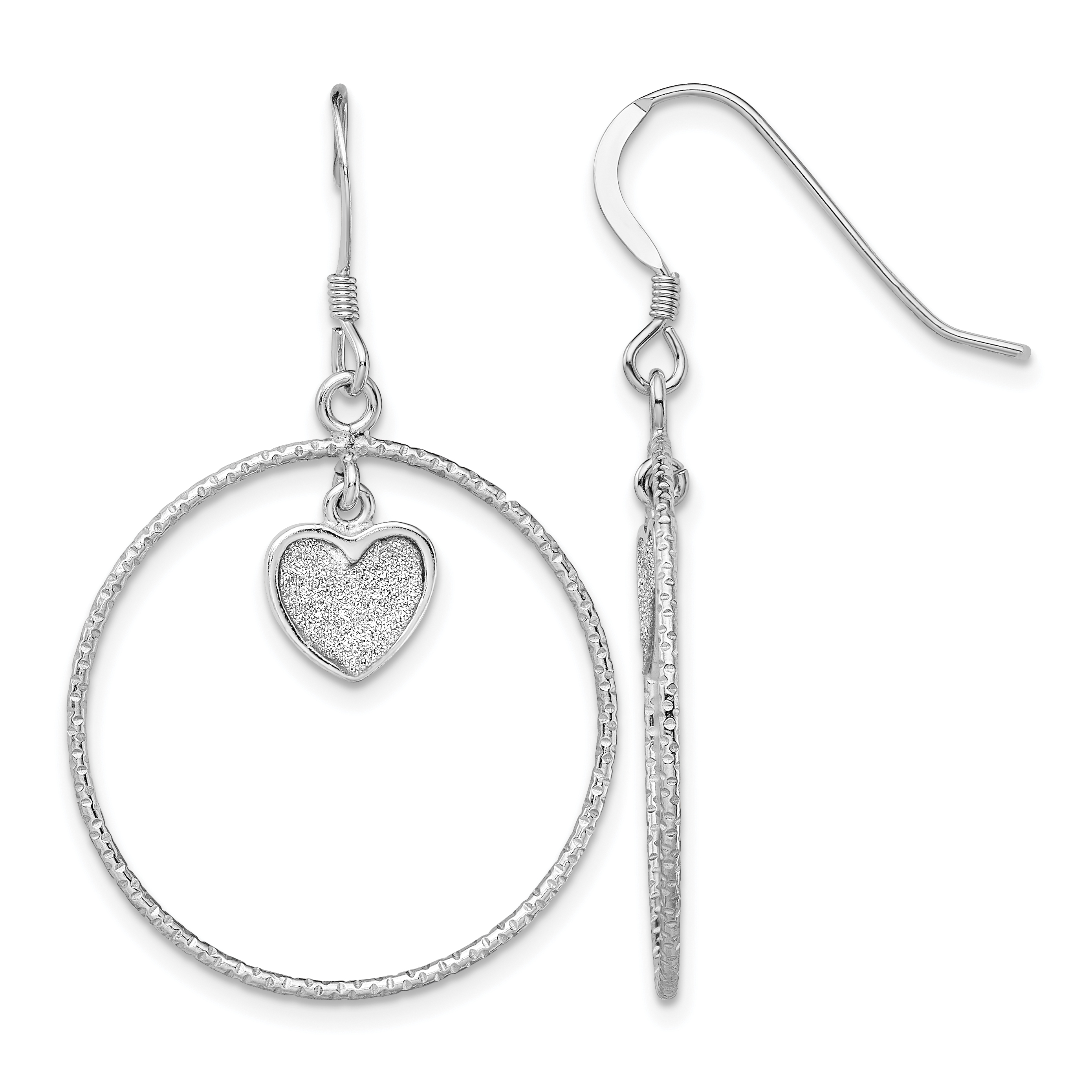 Sterling Silver RH-plated D/C Enamel Glitter Fabric Heart in Circle Earring (QE13275)
