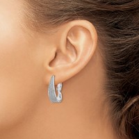Sterling Silver RH-pltd Enamel Glitter Fabric Omega Back J-Hoop Earrings view 3