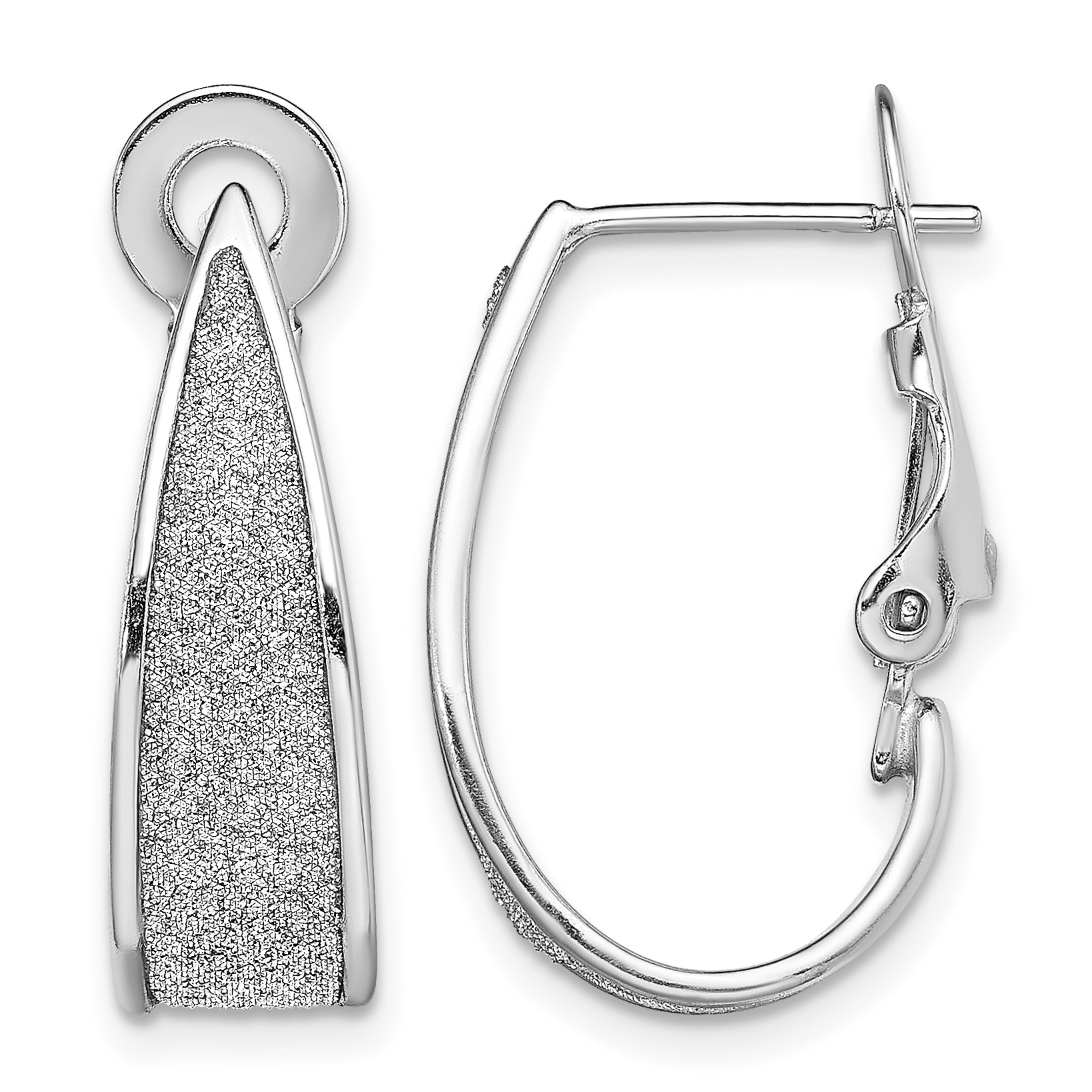 Sterling Silver RH-pltd Enamel Glitter Fabric Omega Back J-Hoop Earrings (QE13280)
