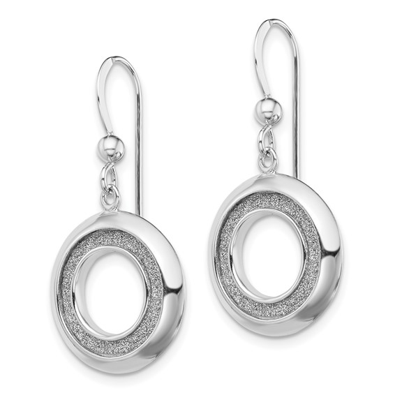 Sterling Silver RH-plated Enamel Glitter Fabric Circle Dangle Earrings
