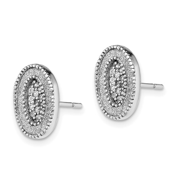 Sterling Silver Rhodium-plated Enamel Glitter Fabric w/CZ Oval Post Earring